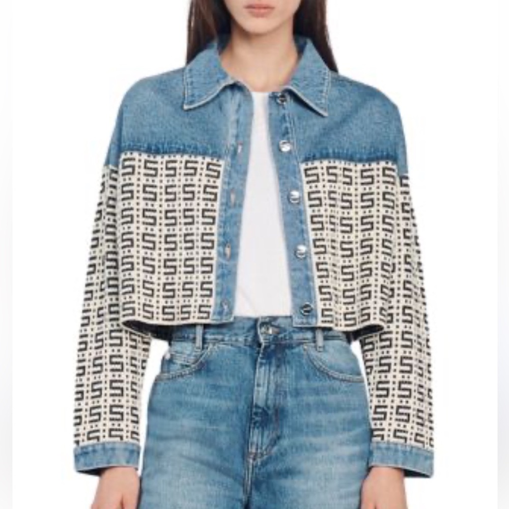 Sandro cropped denim cardigan size 1